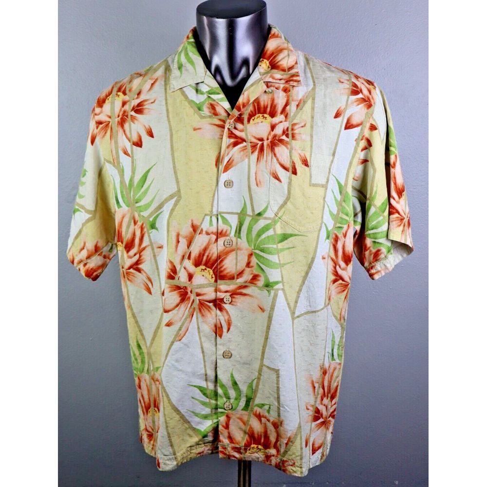 Mens Tommy Bahama Multicolor Floral Size M Silk Floral Button Front Loop Collar